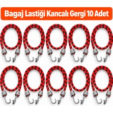 Bagaj Lastiği Kancalı Gergi 10 Adet - 90 cm Bagaj Lastiği/halatı - Kırmızı-Siyah Renk