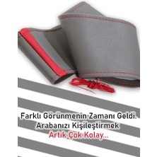 Tr Nissan ile Uyumlu 350Z Gri Için Süper Deri Kırmızı Yüzüklü Dikişli Direksiyon Kılıfı