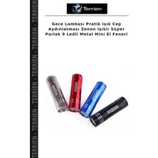 Terrien Gece Lambası Pratik Işık Cep Aydınlatması Zenon Işıklı Süper Parlak 9 Ledli Metal Mini El Feneri