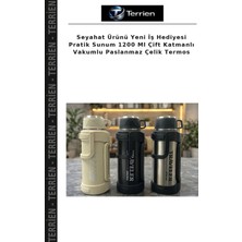 Terrien Seyahat Ürünü Yeni Iş Hediyesi Pratik Sunum 1200 ml Çift Katmanlı Vakumlu Paslanmaz Çelik Termos