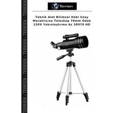 Terrien Teknik Alet Bilimsel Hobi Uzay Meraklısına Teleskop 70MM Odak 150X Yakınlaştırma Az 30070 Hd
