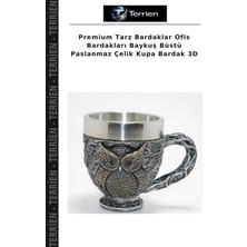 Terrien Premium Tarz Bardaklar Ofis Bardakları Baykuş Büstü Paslanmaz Çelik Kupa Bardak 3D