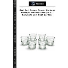 Terrien Özel Seri Sunum Takımı Korkunç Konsept Arkadaşa Hediye 6'lı Kurukafa Cam Shot Bardağı