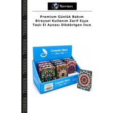 Terrien Premium Günlük Bakım Bireysel Kullanım Zarif Eşya Taşlı El Aynası Dikdörtgen Ince