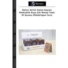 Terrien Delux Serisi Salon Eşyası Hediyelik Eşya Şık Detay Taşlı El Aynası Dikdörtgen Ince