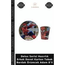 Floranova Delux Serisi Hazırlık Erkek Davet Karton Tabak Bardak Örümcek Adam 8’li