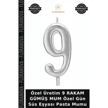Floranova Özel Üretim 9 Rakam Gümüş Mum Özel Gün Süs Eşyası Pasta Mumu