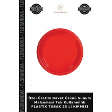 Floranova Özel Üretim Davet Ürünü Sunum Malzemesi Tek Kullanımlık Plastik Tabak 25 Li Kırmızı
