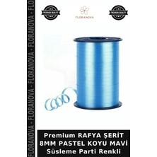 Floranova Premium Rafya Şerit 8mm Pastel Koyu Mavi Süsleme Parti Renkli