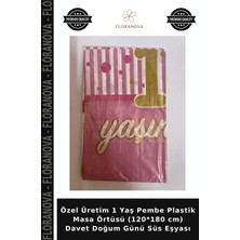Floranova Özel Üretim 1 Yaş Pembe Plastik Masa Örtüsü (120*180 Cm) Davet Doğum Günü Süs Eşyası