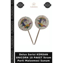 Floranova Delux Serisi Kürdan Unıcorn 10 Paket Ikram Parti Malzemesi Sunum