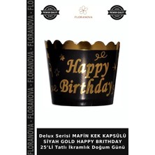 Floranova Delux Serisi Mafin Kek Kapsülü Siyah Gold Happy Brıthday 25’li Tatlı Ikramlık Doğum Günü