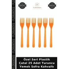 Floranova Özel Seri Plastik Çatal 25 Adet Turuncu Yemek Sofra Kahvaltı
