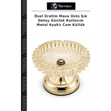 Terrien Özel Üretim Masa Üstü Şık Detay Günlük Kullanım Metal Ayaklı Cam Küllük