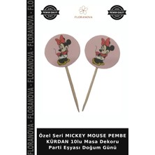 Floranova Özel Seri Mıckey Mouse Pembe Kürdan 10LU Masa Dekoru Parti Eşyası Doğum Günü