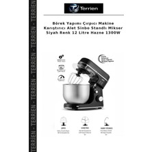 Terrien Börek Yapımı Çırpıcı Makine Karıştırıcı Alet Sinbo Standlı Mikser Siyah Renk 12 Litre Hazne 1300W