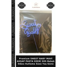 Floranova Premium Sweet Baby Mavi Ahşap Pasta Üzeri Süs Bebek Odası Kutlama Süsü Yaş Günü