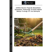 Terrien Çiftlik Gereci Toprak Düzeltme Sonbahar Temizliği 14 Dişli Metal Bahçe Tırmığı 37 cm Genişlik
