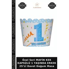 Floranova Özel Seri Mafin Kek Kapsülü 1 Yaşında Erkek 25’li Davet Doğum Masa