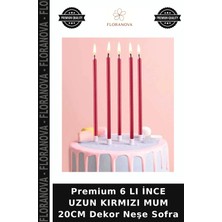 Floranova Premium 6 Lı Ince Uzun Kırmızı Mum 20CM Dekor Neşe Sofra