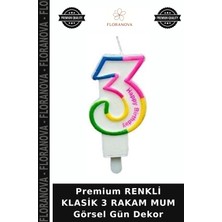 Floranova Premium Renkli Klasik 3 Rakam Mum Görsel Gün Dekor