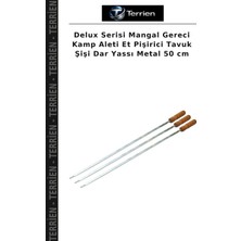 Terrien Delux Serisi Mangal Gereci Kamp Aleti Et Pişirici Tavuk Şişi Dar Yassı Metal 50 cm