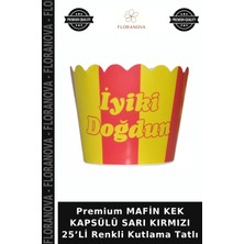 Floranova Premium Mafin Kek Kapsülü Sarı Kırmızı 25’li Renkli Kutlama Tatlı