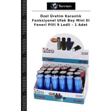 Terrien Özel Üretim Karanlık Fonksiyonel Ufak Boy Mini El Feneri Pilli 9 Ledli - 1 Adet