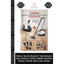 Floranova Delux Serisi Buharlı Temizleyici Halı Koltuk V22B+CB08C Mutfak Cihazı Pratik Alet Cam Silme