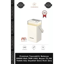 Floranova Premium Taşınabilir Batarya 60000 Mah TRM-1061 Beyaz 22,5W Yedek Güç Seyahat Gücü Hızlı Şarj