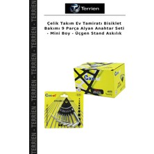 Terrien Çelik Takım Ev Tamiratı Bisiklet Bakımı 9 Parça Alyan Anahtar Seti - Mini Boy - Üçgen Stand Askılık
