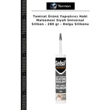 Terrien Tamirat Ürünü Yapıştırıcı Hobi Malzemesi Siyah Universal Silikon - 280 gr - Dolgu Silikonu