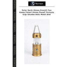 Terrien Solar Şarjlı Güneş Enerjili Fan Kamp Feneri Güneş Paneli Yürüyüş Işığı Göçebe Aleti Mobil Alet