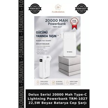 Floranova Delux Serisi 20000 Mah Type-C Lightning Powerbank TRM-1027 22,5W Beyaz Batarya Cep Şarjı
