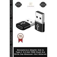 Floranova Dönüştürücü Adaptör USB To Type-C 3.0 USB YD68 Siyah Ara Birim Cep Aksesuarı Veri Aktarımı