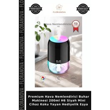 Floranova Premium Hava Nemlendirici Buhar Makinesi 200ML H6 Siyah Mini Cihaz Koku Yayan Hediyelik Eşya