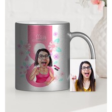 BK Gift Kişiye Özel Kadınlar Günü Temalı Karikatür Gümüş Yaldızlı Kupa Bardak - 5