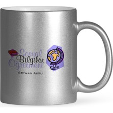 BK Gift Kişiye Özel Sosyal Bilgiler Öğretmeni Gümüş Yaldızlı Kupa Bardak - 2