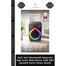 Floranova Özel Seri Bluetooth Hoparlör Rgb Işıklı Mikrofonlu 12W D80 Akustik Parti Cihazı Müzik