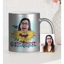 BK Gift Kişiye Özel Kadınlar Günü Temalı Karikatür Gümüş Yaldızlı Kupa Bardak - 1