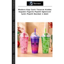 Terrien Modern Kap Canlı Tasarım Kubbe Kapaklı Figürlü Pipetli Eğlenceli Işıklı Pipetli Bardak 1 Adet
