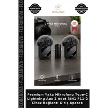 Floranova Premium Yaka Mikrofonu Type-C Lightning Aux 2 Adet 3ın1 F11-2 Cihaz Bağlantı Giriş Aparatı