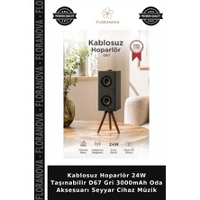 Floranova Kablosuz Hoparlör 24W Taşınabilir D67 Gri 3000MAH Oda Aksesuarı Seyyar Cihaz Müzik