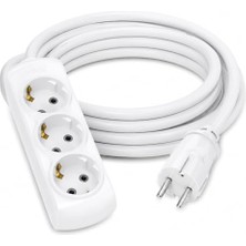 Mythriva 3’lü Grup Priz 3x2.5mm Ttr Beyaz Topraklı Kauçuk Seyyar Uzatma Kablosu (10 Metre)