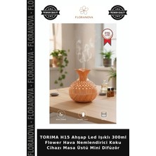 Floranova Torıma H15 Ahşap LED Işıklı 300ML Flower Hava Nemlendirici Koku Cihazı Masa Üstü Mini Difüzör