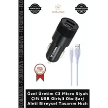Floranova Özel Üretim C3 Micro Siyah Çift USB Girişli Oto Şarj Aleti Bireysel Tasarım Hızlı