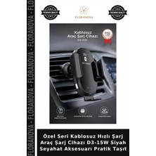 Floranova Özel Seri Kablosuz Hızlı Şarj Araç Şarj Cihazı D3-15W Siyah Seyahat Aksesuarı Pratik Taşıt