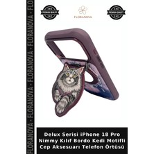 Floranova Delux Serisi iPhone 18 Pro Nimmy Kılıf Bordo Kedi Motifli Cep Aksesuarı Telefon Örtüsü