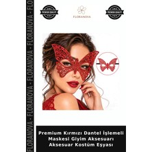Floranova Premium Kırmızı Dantel Işlemeli Maskesi Giyim Aksesuarı Aksesuar Kostüm Eşyası