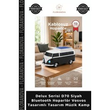 Floranova Delux Serisi D70 Siyah Bluetooth Hoparlör Vosvos Tasarımlı Tasarım Müzik Kamp